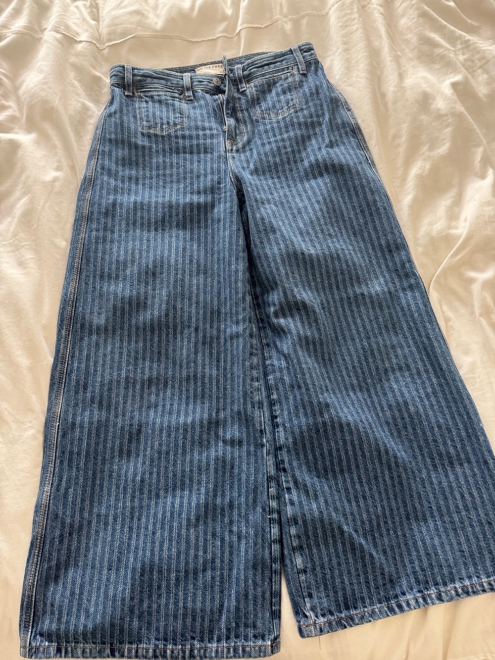 We The Free Blue Striped Wide Leg Jeans
